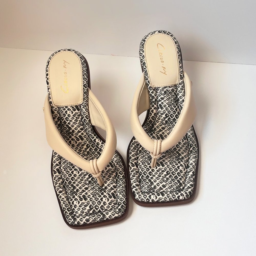 Sam Edelman Square toe dress mules- ivory & snakeskin, cushioned kitten heels